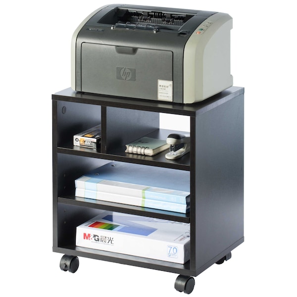 Basicwise Wooden Office Storage Printer Stand with Wheels, Black QI003730.BK - main